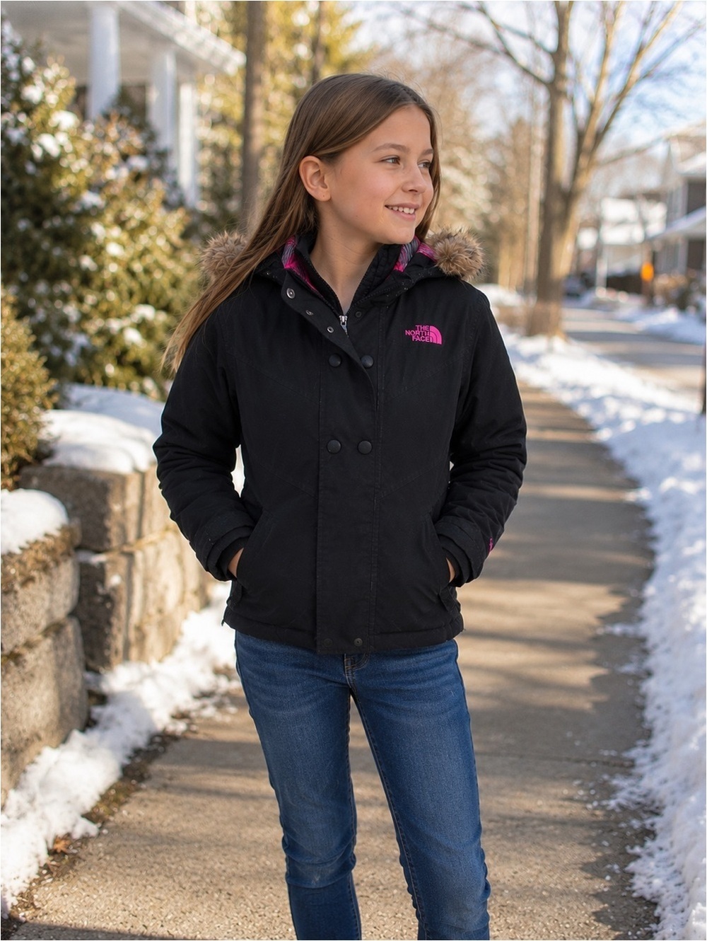 The North Face Girls Winter Jacket Black Pink Size 10/12